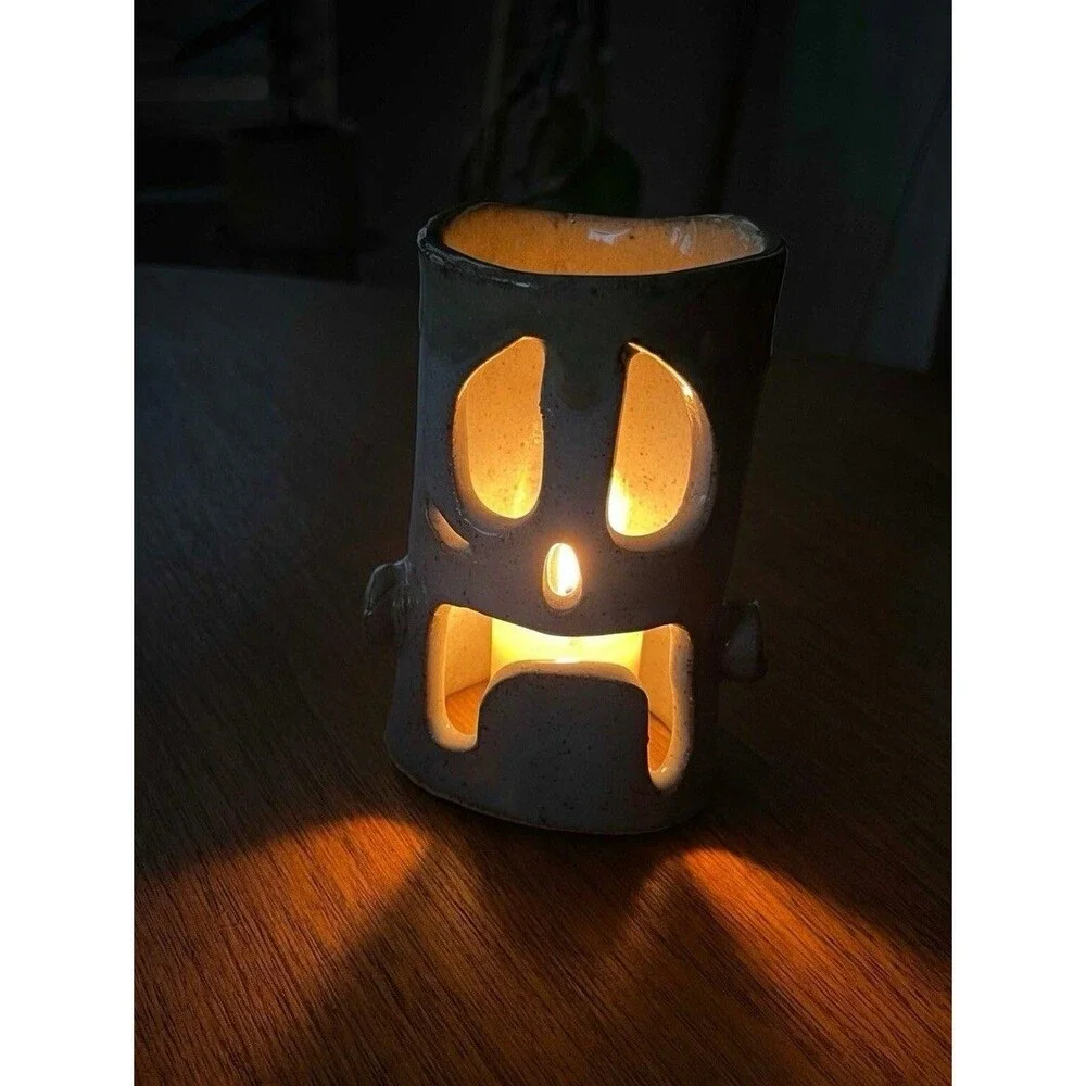 Halloween Frankenstein Hand Crafted Ceramic Luminaire Luminary Candle Blue